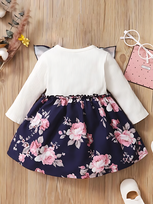 Girl's Lycra Floral Printed Baby Dress 1-2 Years - Comfy Elegance