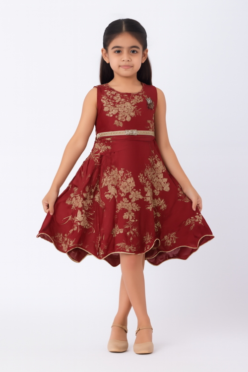 Baby Girls, Maroon Dress (Size-XL)