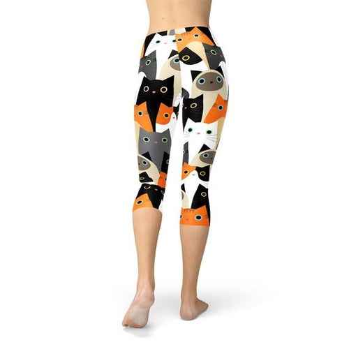 Womens All Over Print Cats Capri Leggings