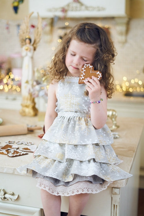 Winter motive kids apron with snowflake print, Cottom-Poly mix | TeaLu