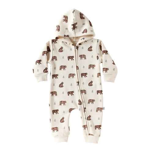 Baby Unisex Hooded Romper - Cartoon Pattern