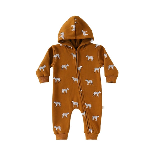 Baby Unisex Hooded Romper - Cartoon Pattern